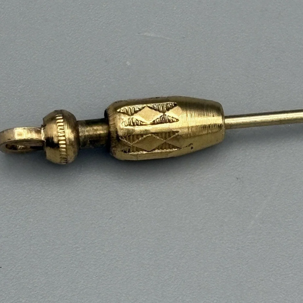 Antique Estate Stick Pin Blue Enamel Faux Pearl Regal Gold Vines and Pinstop